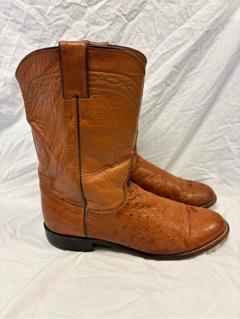 Justin Boots Ostrich-Textured Tan Western Cowboy Boots | Women’s Size 8.5-D